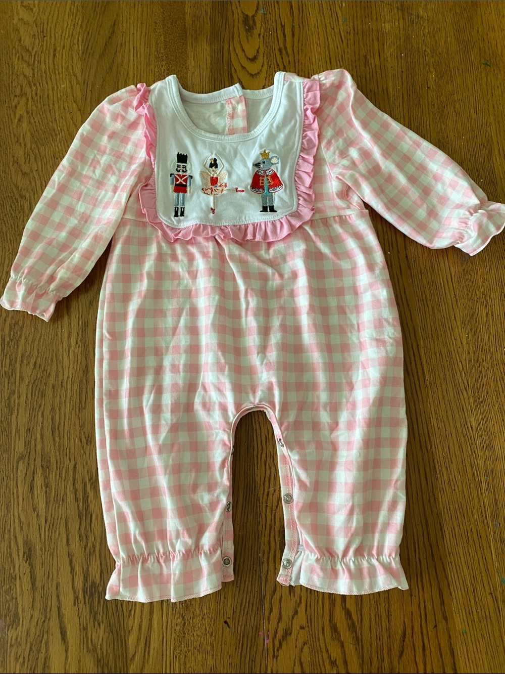 Pink Gingham Baby One-Piece Romper with Ruffle Bib